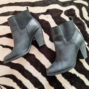 Lucky Brand Black Leather Ankle Boots Booties US Size 7.5 Western Style Pull On